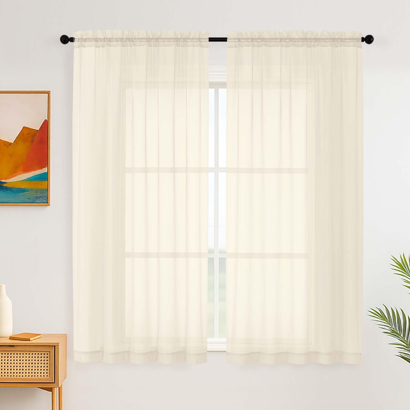 Simplebrand Cream Sheer Curtains 163 cm Length for Bedroom, 2 Panels Set, voile with Light Filtering Curtains & Drapes, Rod Pocket Window Curtains for Living Room (Cream, 150cm W x 163cm L)