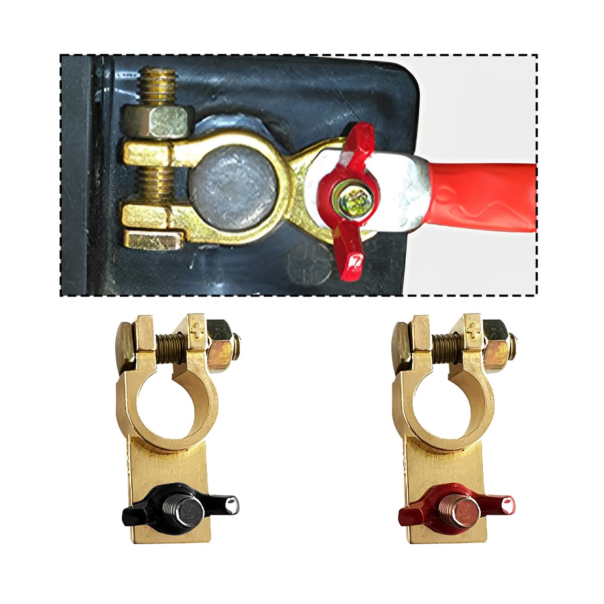 CGEAMDY Morsetti per Batteria in Rame, Morsetti per Batteria Terminali Morsetti Di Batteria, Connettori Morsetto Positivo E Negativo, Per Autoper Moto, Furgoni, Camion, Veicoli, Barche, Marine