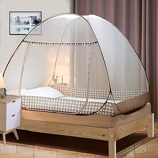 Mosquito Net for Bed, 39.3x78.7in Pop-up Mosquito Net Tent for Indoor and Outdoor Use, Portable Double Door Travel Mosquito Net with Net Bottom, Insect Screen-Brown Edge