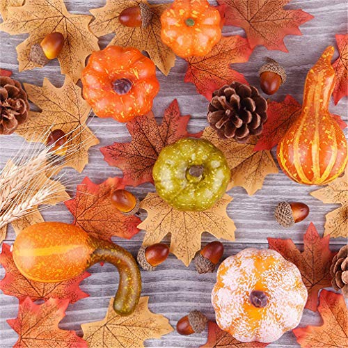 Image of Ulalaza 166pcs Artificial Pumpkins Home Decoration Set,100 Fake Maple Leaves + 48 Fake Acorns + 8 Fake Pinecones + 10 Fake Pumpkins