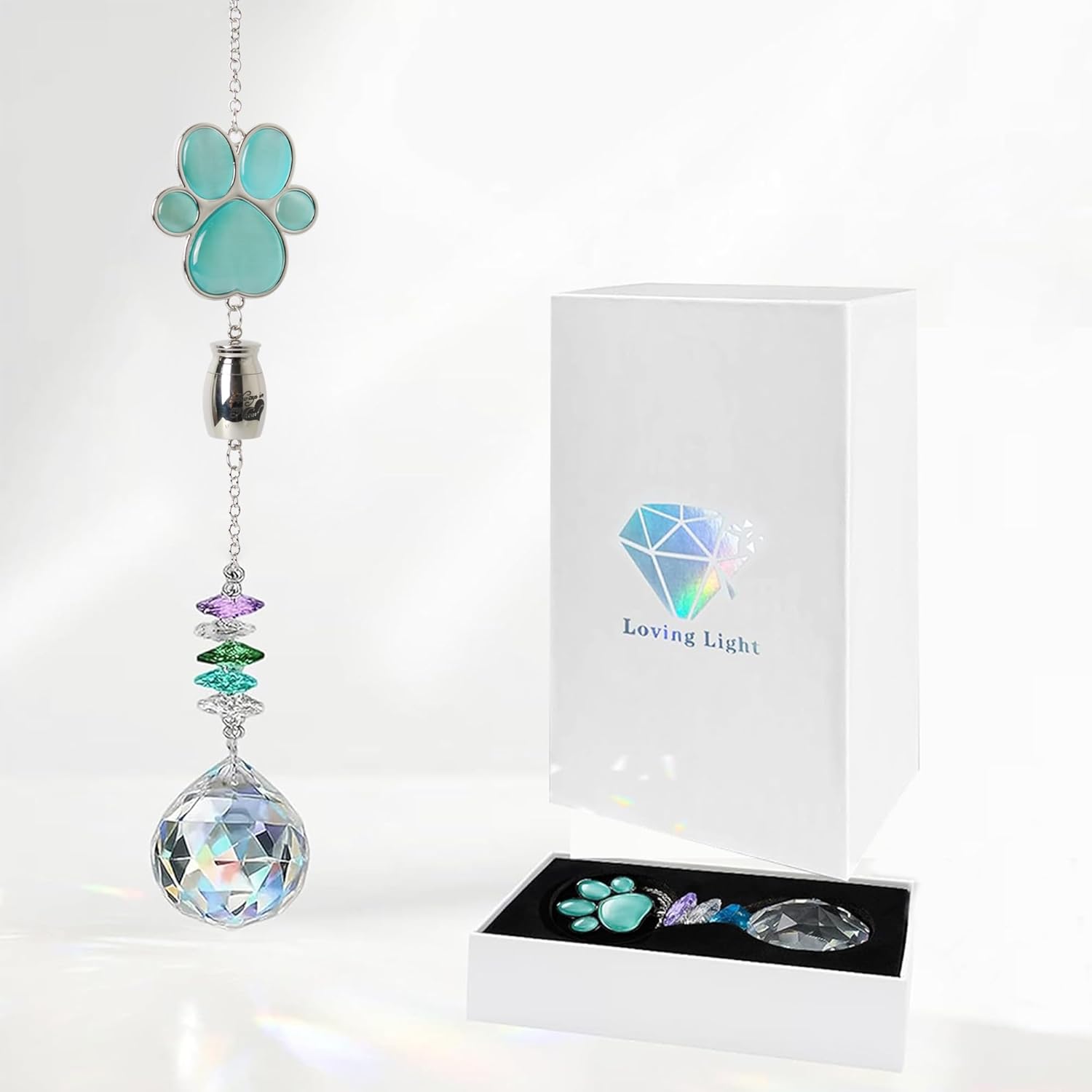 Paw Print Mini Urn for Pet Ashes,Tiny Cremation Keepsake urn Hanging Sun Crystal Catcher urns Small Pet Memorial Keepsake Urn for Loved Ones Pet Cremation Urn Suitable for Dogs Cats