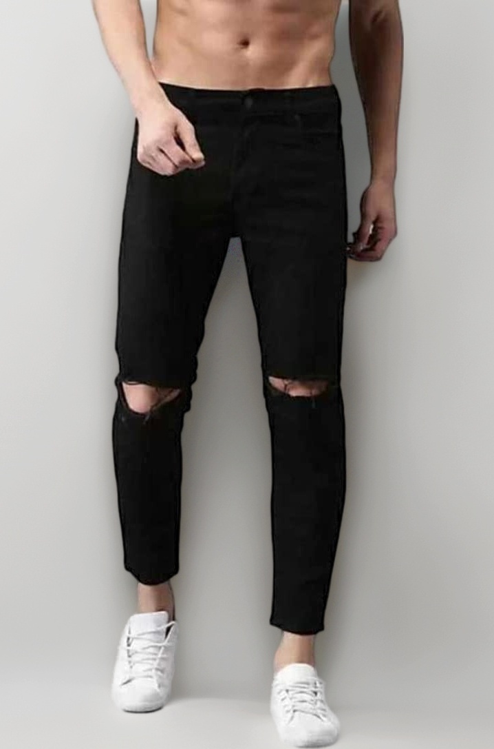 EditLook Men's Slim Fit Distressed Black Jeans-H