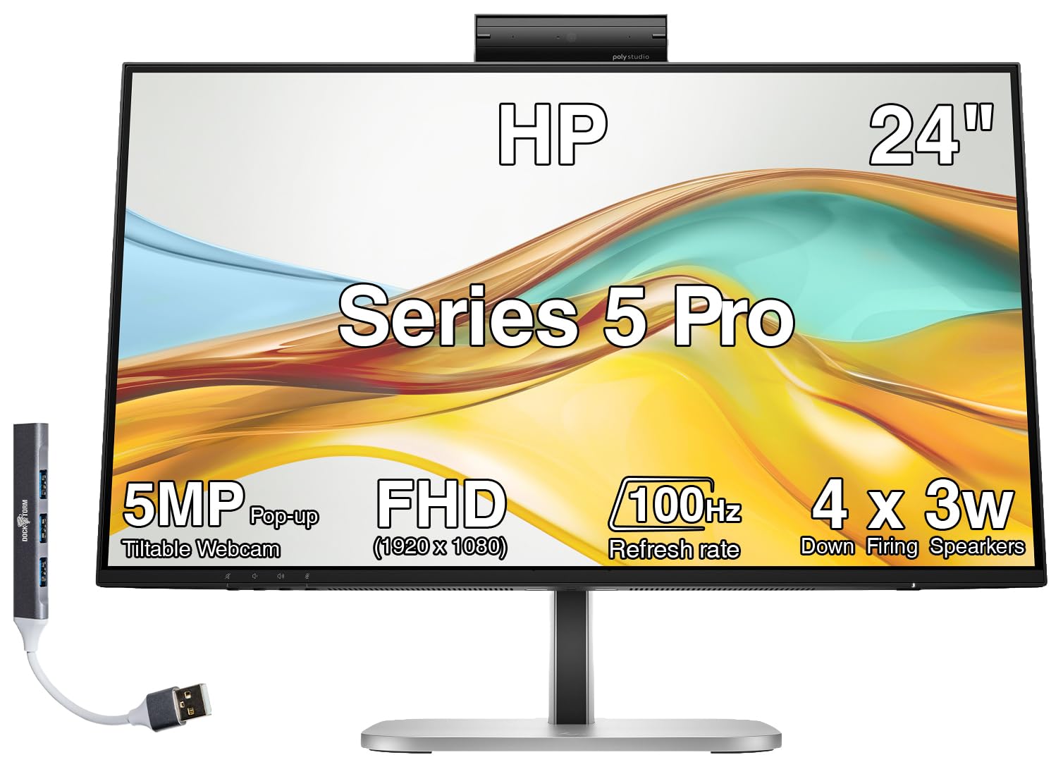 HP Series 5 Pro 24" FHD USB-C Conferencing Monitor, 5MP Pop-up Webcam
