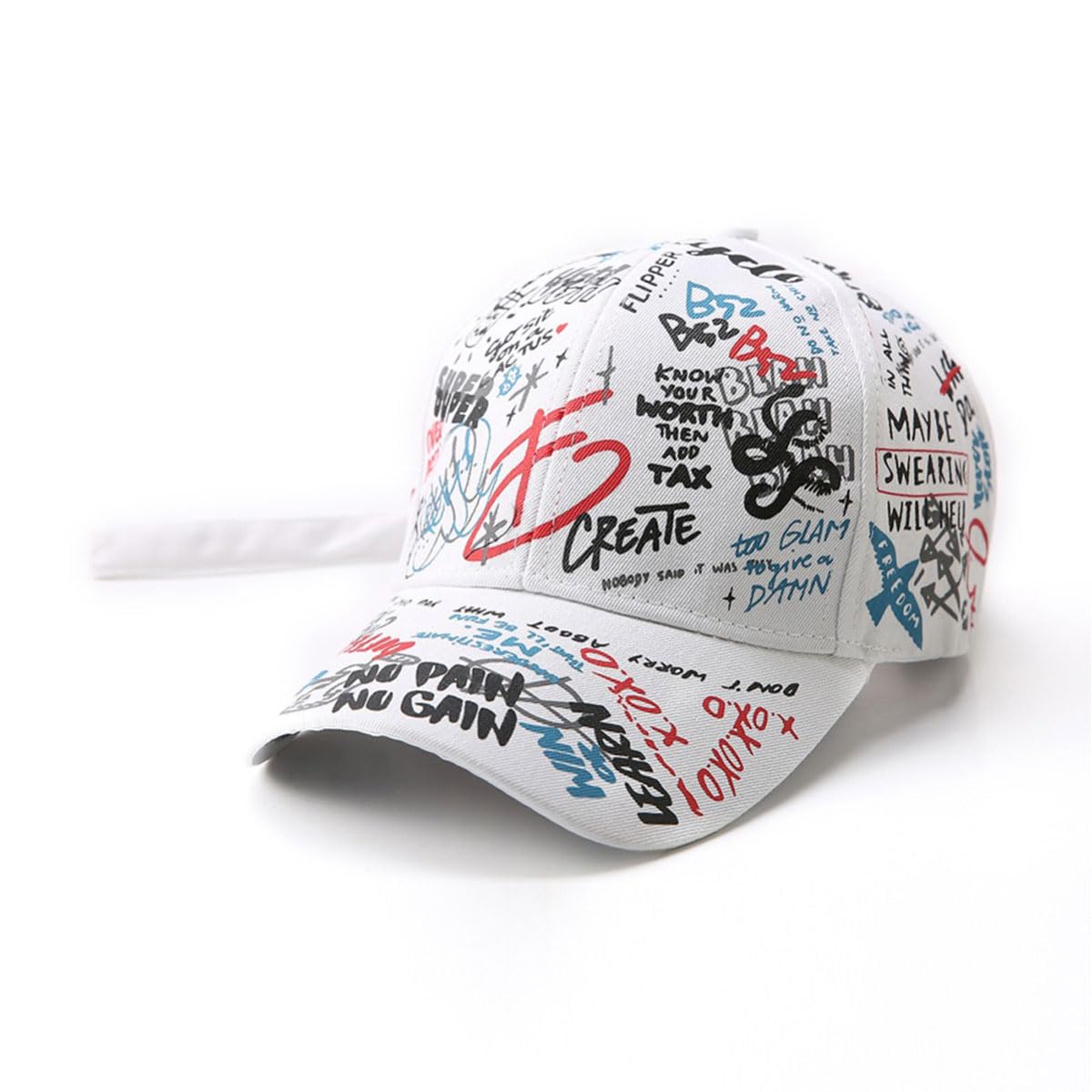 Designer Graffiti Doodle Cotton Baseball Cap for Men Women, Adjustable w/Curve Brim Kpop Korean Dad Hat
