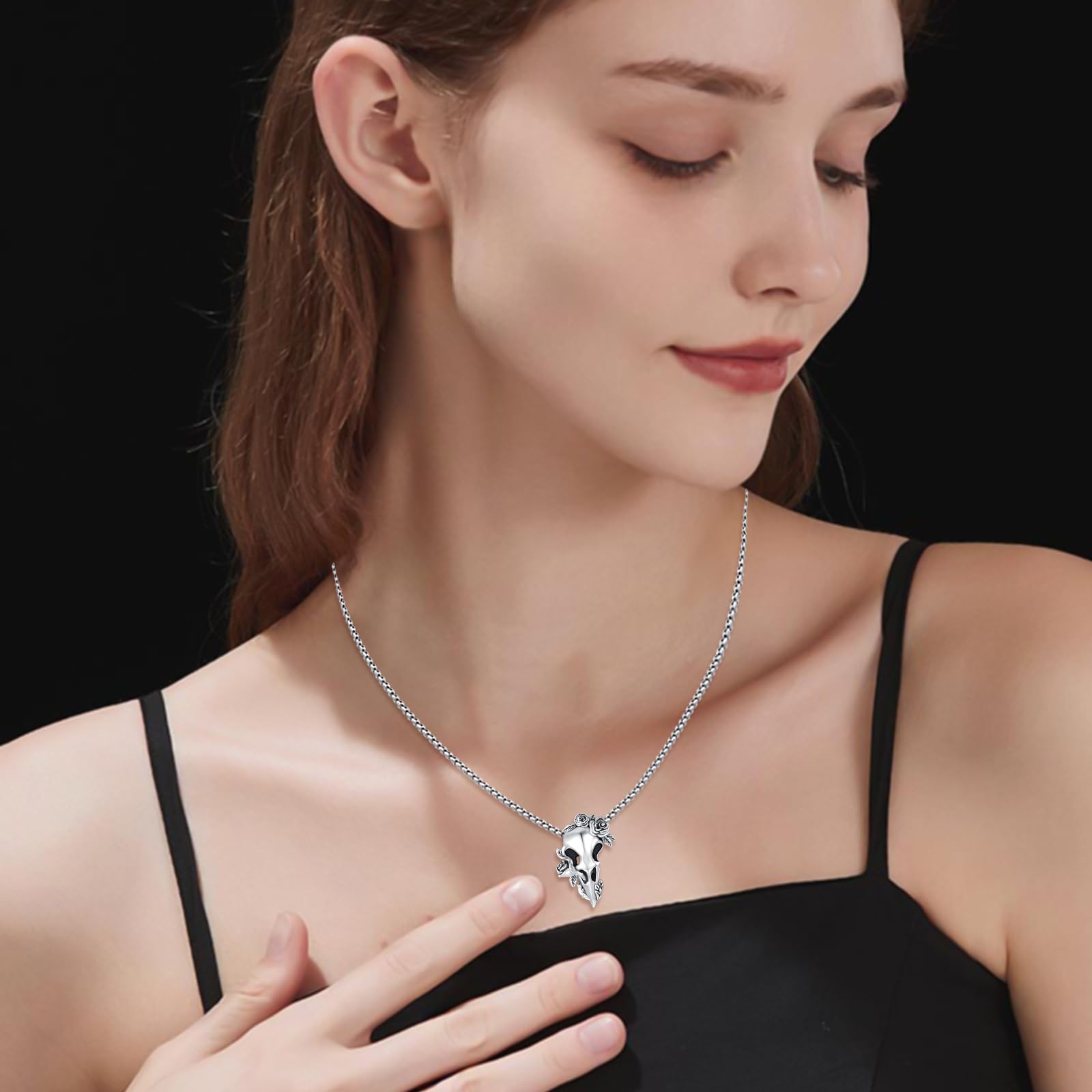 Raben Schädel Halskette 925 Sterling Silber Wikinger Raven Kette Punk Wikinger Vogelschädel Halskette Schmuck für Herren Männer Damen