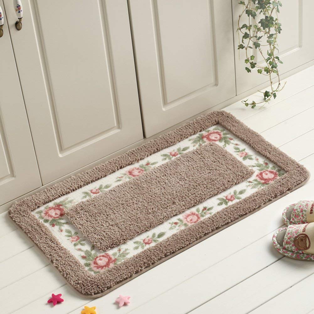 UKELER (45cm x 70cm , Mocha) - Non-slip Luxury Plush Shaggy Bathroom Mat Country Floral Rose Design Bath Rugs 45cm x 70cm , Mocha