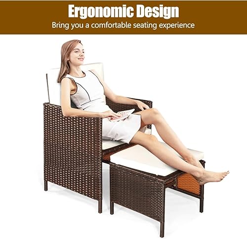 Miniatura 5 de Happygrill Juego de 9 piezas de comedor para patio al aire libre con asiento acolchado mesa de comedor que ahorra espacio con mesa de madera de