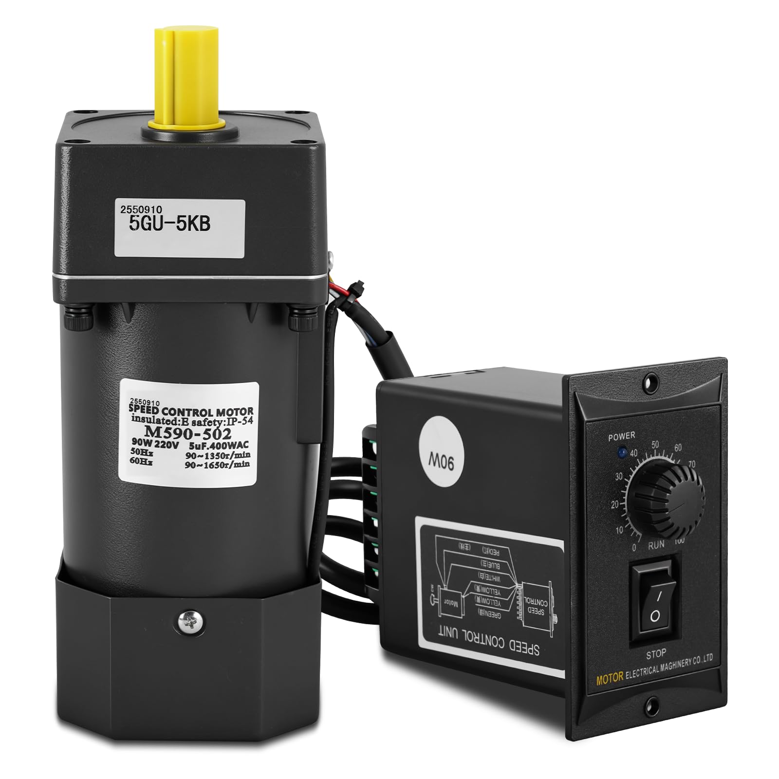 MXBAOHENG 90W Motorreductor de engranajes con velocidad ajustable Motor eléctrico 220V AC monofásico con alto par y control de velocidad (reducción 5K)