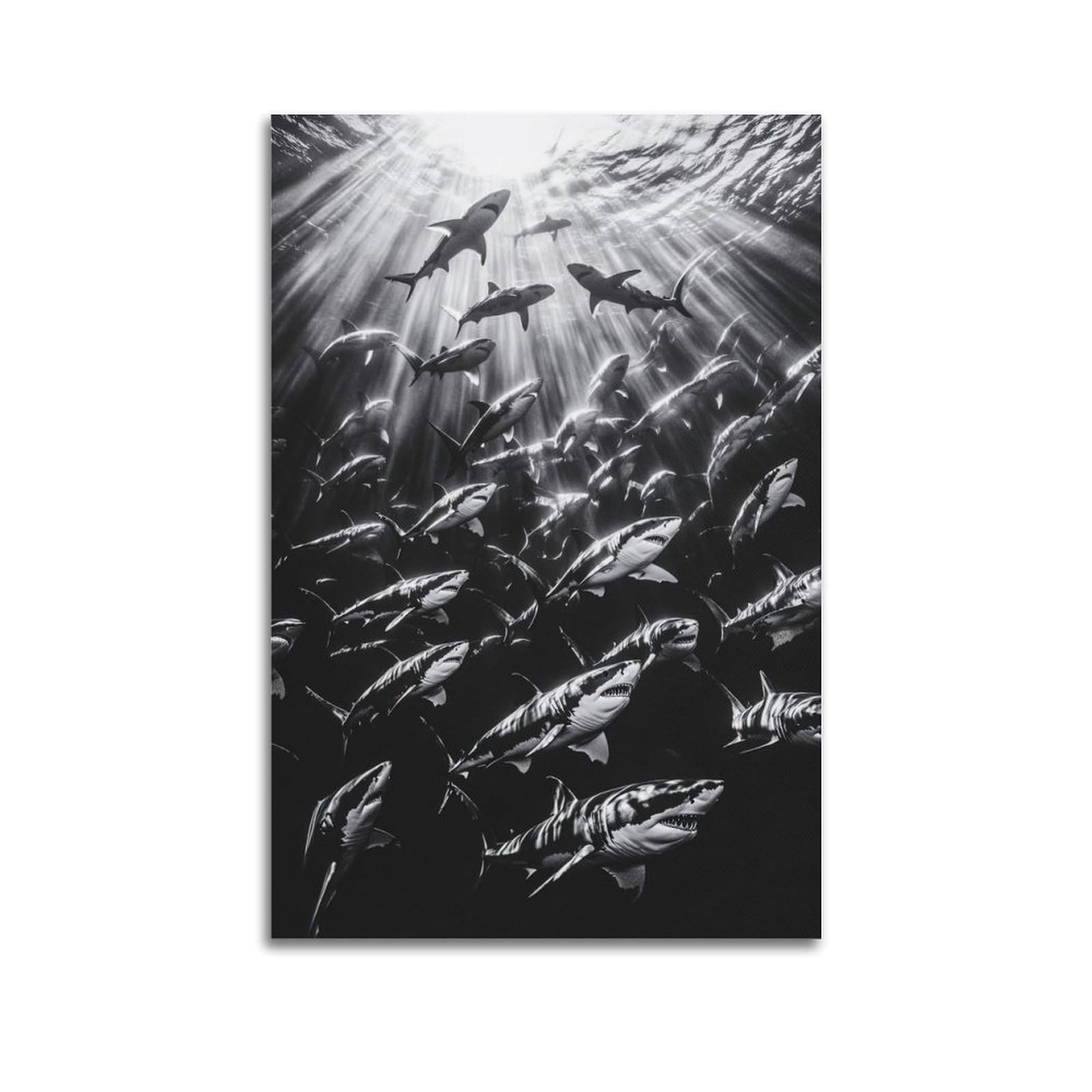 ZSZWHJ Animal Poster Sharks at The Bottom of The Sea Artwork Poster Decorative Painting Canvas Wall Posters And Art Picture Print Modern Family Bedroom Decor Posters 16x24inch(40x60cm)