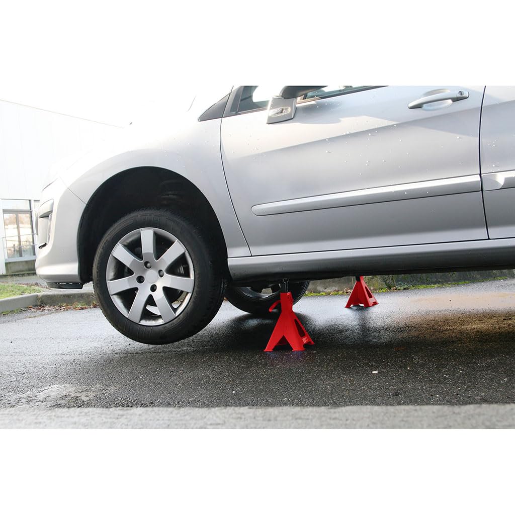 OROK - Chandelles à crémaillère, chandelle Fixes à crémaillère - 2 pièces - Capacité maximale: 2 tonnes - avec Pieds Larges pour Une Meilleure stabilité - Hauteur Mini: 256 mm - Hauteur Maxi: 411 mm