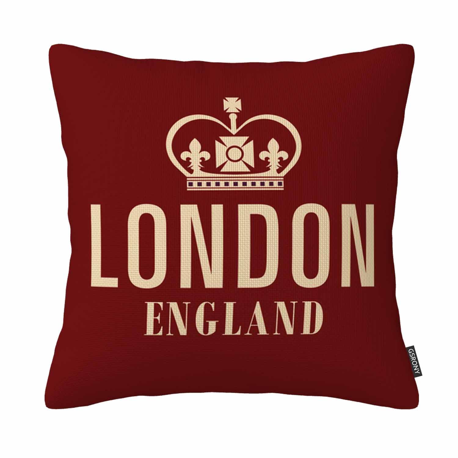 GSRONY Throw Pillow Covers Crown London England in Red Cushion Pillow Case Home Decor Pillowcase 18x18 Inches