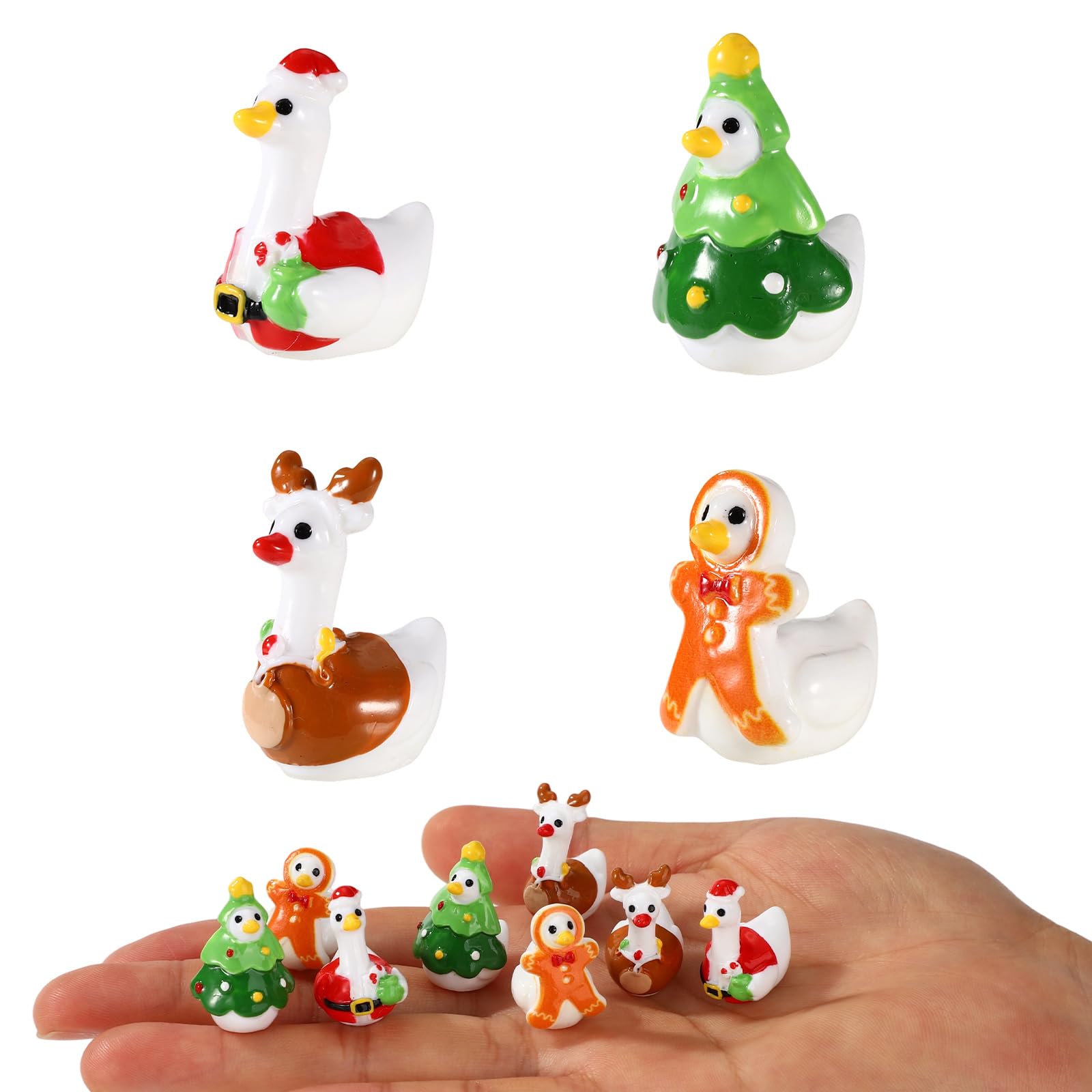 80pcs Christmas Goose Figurines, 4 Style Cute Mini Resin Goose Micro Resin Animals Miniature Dollhouse Garden Decor for Home Holiday Party