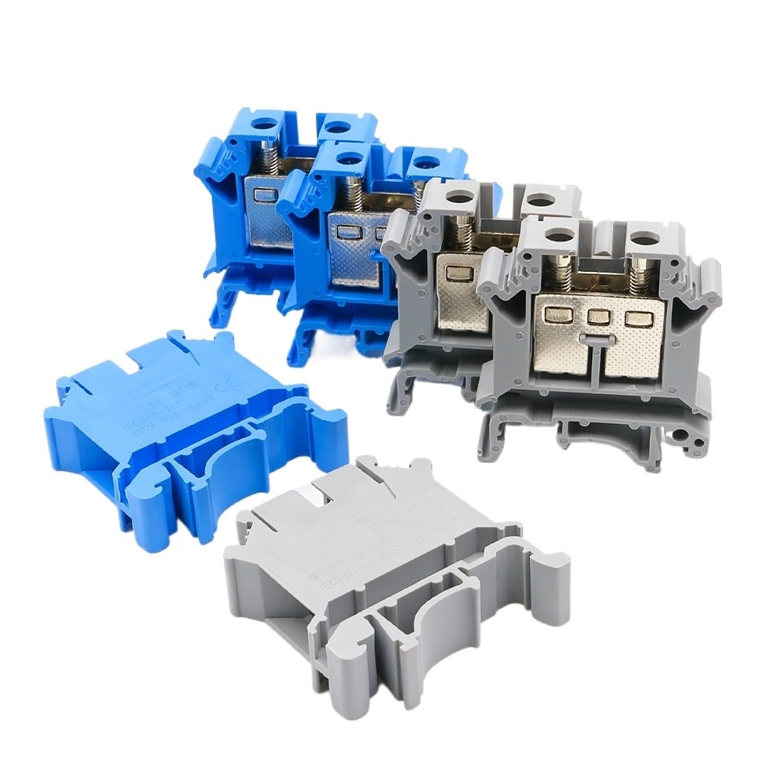 10Pcs UK 16N High Foot DIN Rail Terminal Block 101A Screw Connection High Voltage Electrical Conductor(UK-16N-10 PCS-Gray)