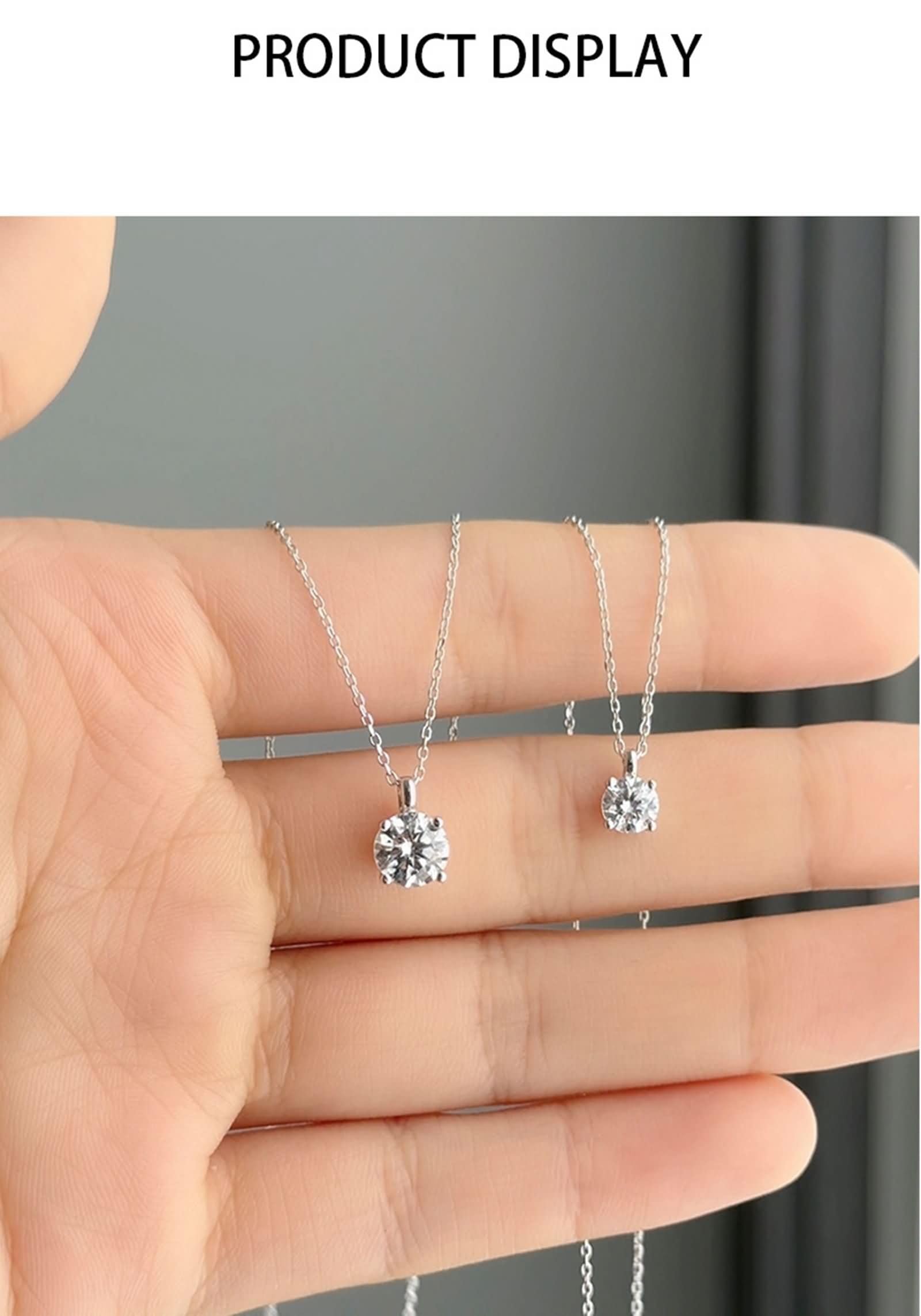 Collar con colgante para mujer, oro blanco de 9 quilates, 14 quilates, 18 quilates, 4 puntas de 5 mm, solitario redondo con moissanita de 0,5 quilates, collar de plata para compromiso