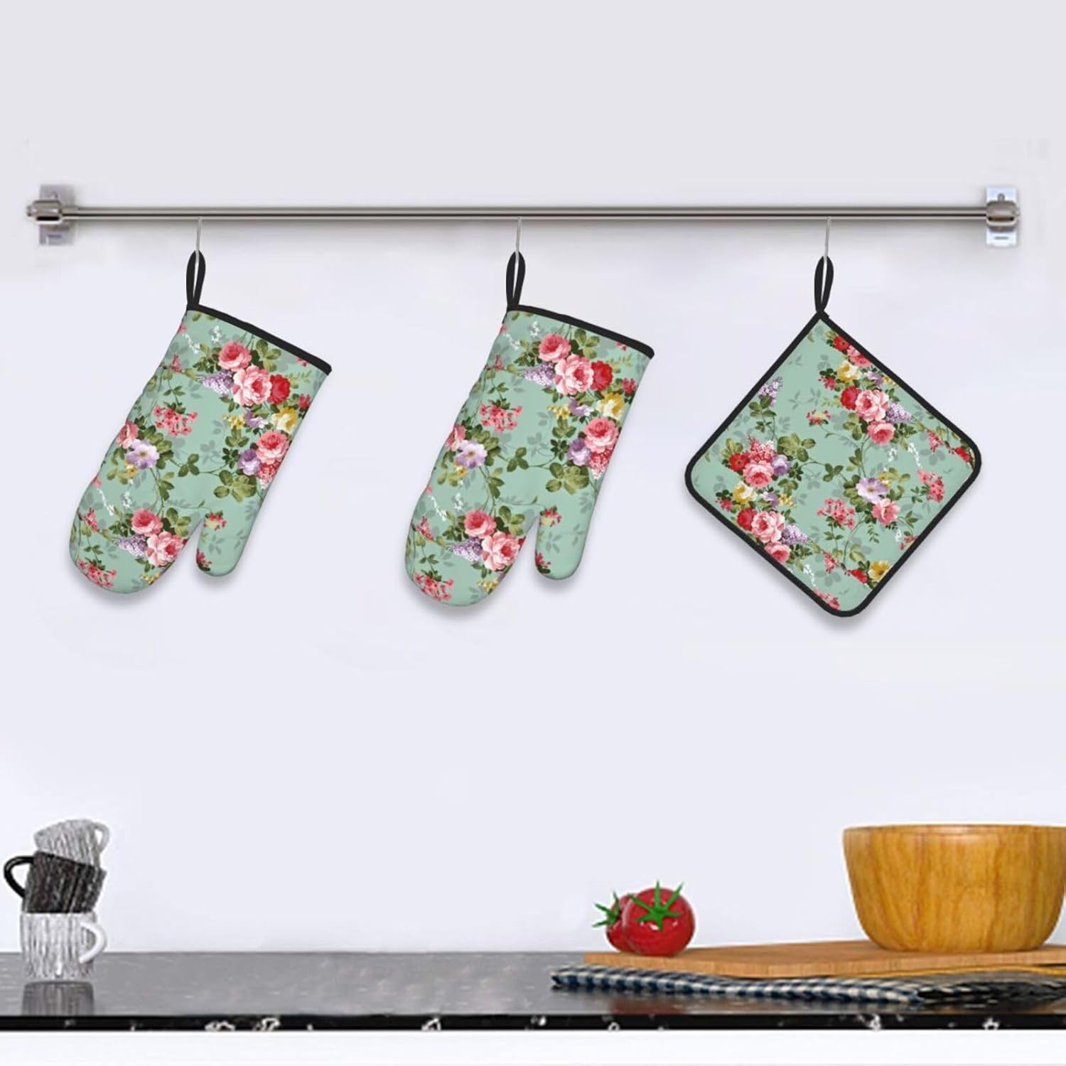 Flower (2) Print Heat Resistant Microwave Gloves, Used for Baking, Cooking, and Fashion Kitchen Essentials