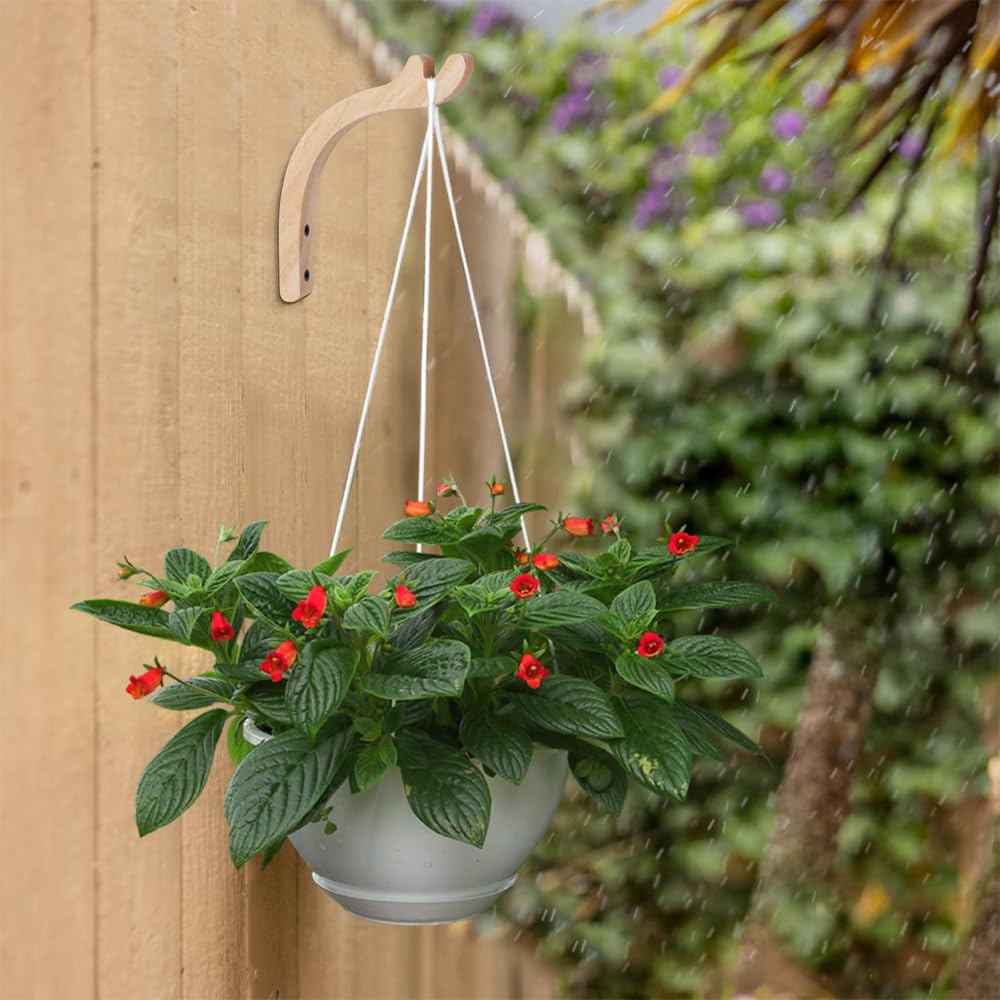 Confezione da 2 Ganci per Piante sospese in Legno con Staffa per Appendere vasi di Fiori, Ganci per cesti in Legno per Interni ed Esterni, Porta Piante da Giardino, Decorazione per la casa