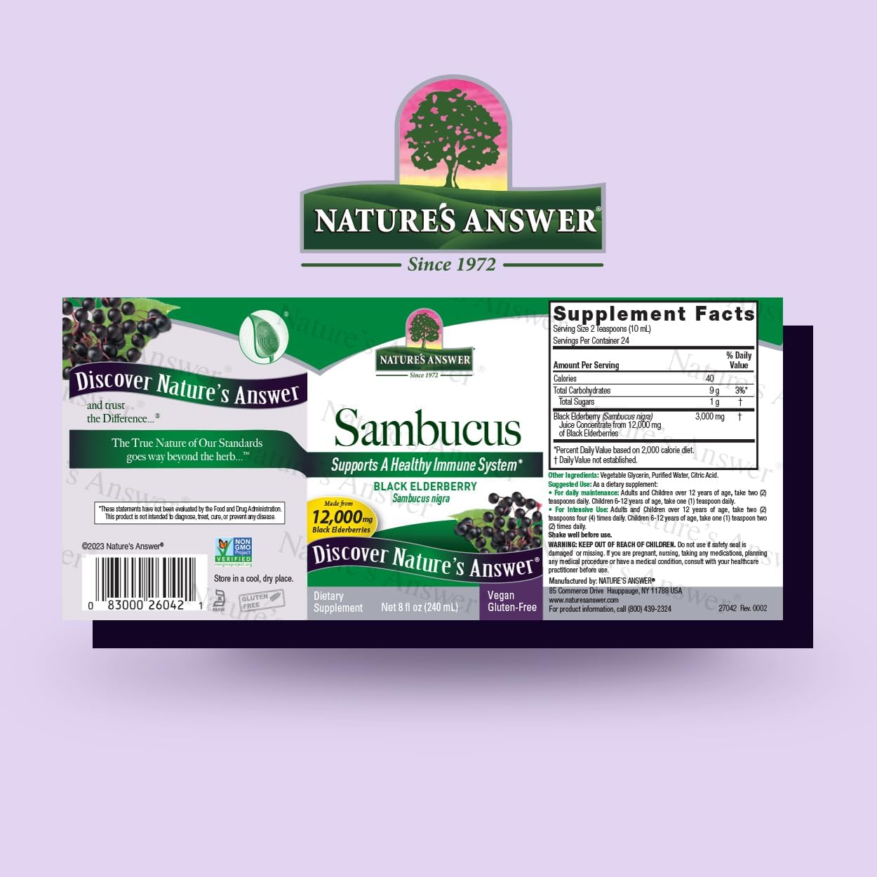 Nature's Answer Sambucus Elder Berry Extract Syrup 8 Ounce ( 3 Pack ) | Daily Immune Support | Packed with Antioxidants | Family Friendly | Flue Season Defender