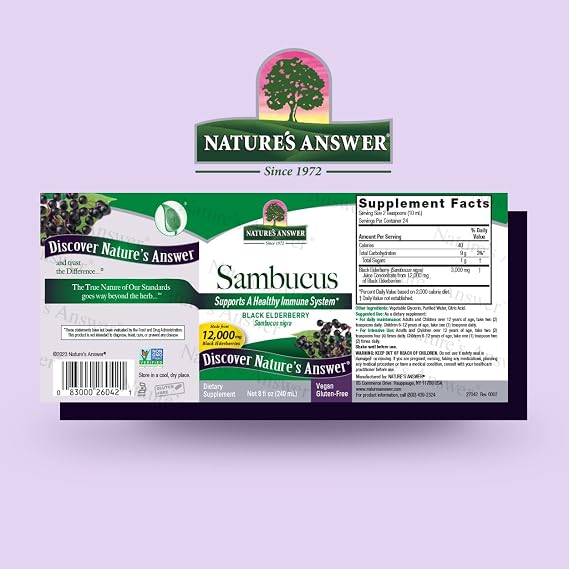 Nature's Answer Sambucus Elder Berry Extract Syrup 8 Ounce ( 3 Pack ) | Daily Immune Support | Packed with Antioxidants | Family Friendly | Flue Season Defender