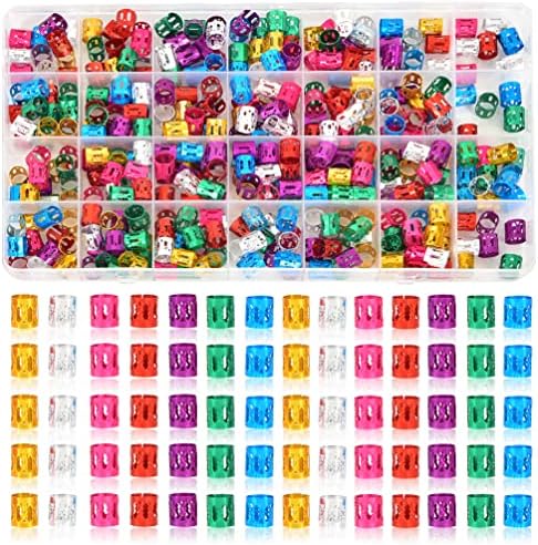 Hair Cuffs for Braids, 380 Pcs Hair Jewelry Dreadlock Beads with Storage Box, Colorful Aluminum Hair Rings for Braids, Metal Hair Jewelry for Women Braids