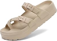 TIKVAW Women's Arch Support Platform Sandals - Comfort Slides with Thick Cushioned Soles, Adjustable Buckle & Non-Slip Grip