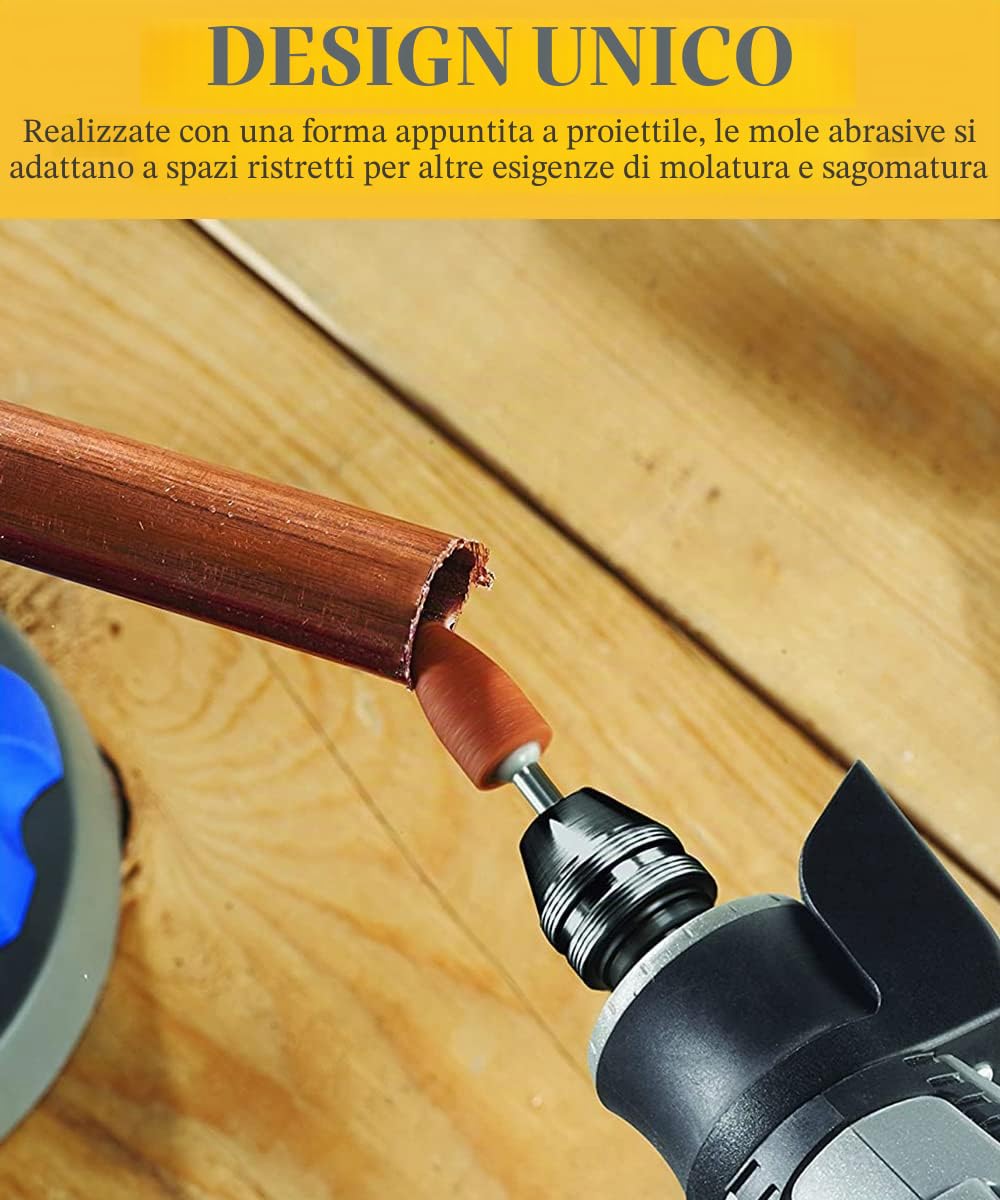 Set di 42 accessori per mole in ossido di alluminio per utensili rotanti, mola con gambo da 1/8" per smerigliare e affilare il metallo