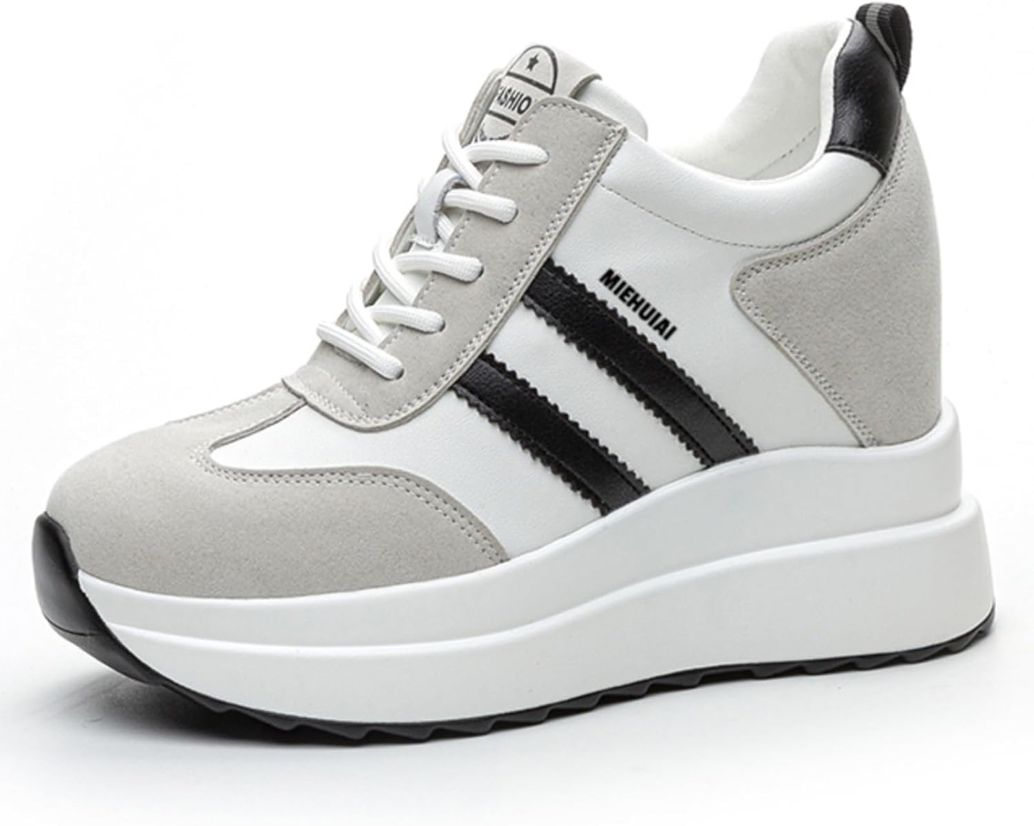 Platform Sneakers for Women High Hidden Heel Wedge Sneakers Fashion Leather Chunky Lace up Wedge Tennis Shoes Increasing 3.94 inch