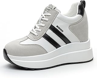 Platform Sneakers for Women High Hidden Heel Wedge Sneakers Fashion Leather Chunky Lace up Wedge Tennis Shoes Increasing 3.94 inch