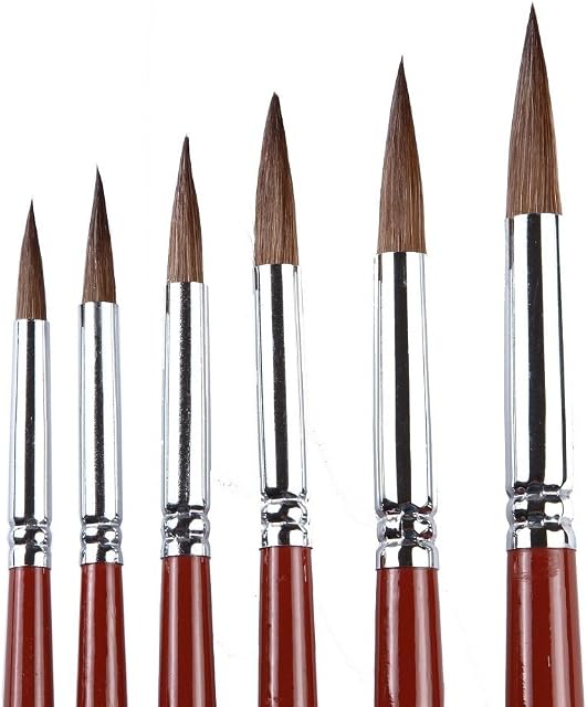 Professional Artist Sable Watercolour Brush for Gouache, Watercolour Face Craft Painting,6 Pcs/Set,Long Handle.