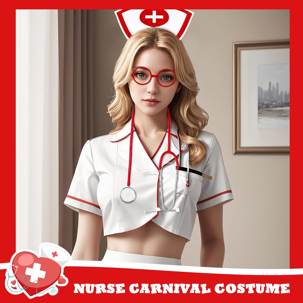 Set da infermiera Costume infermiera Halloween Accessori con cappello e stetoscopio, giarrettiera, calze rosse con croce bianca e penna a siringa, per donne e ragazze, accessori per Halloween