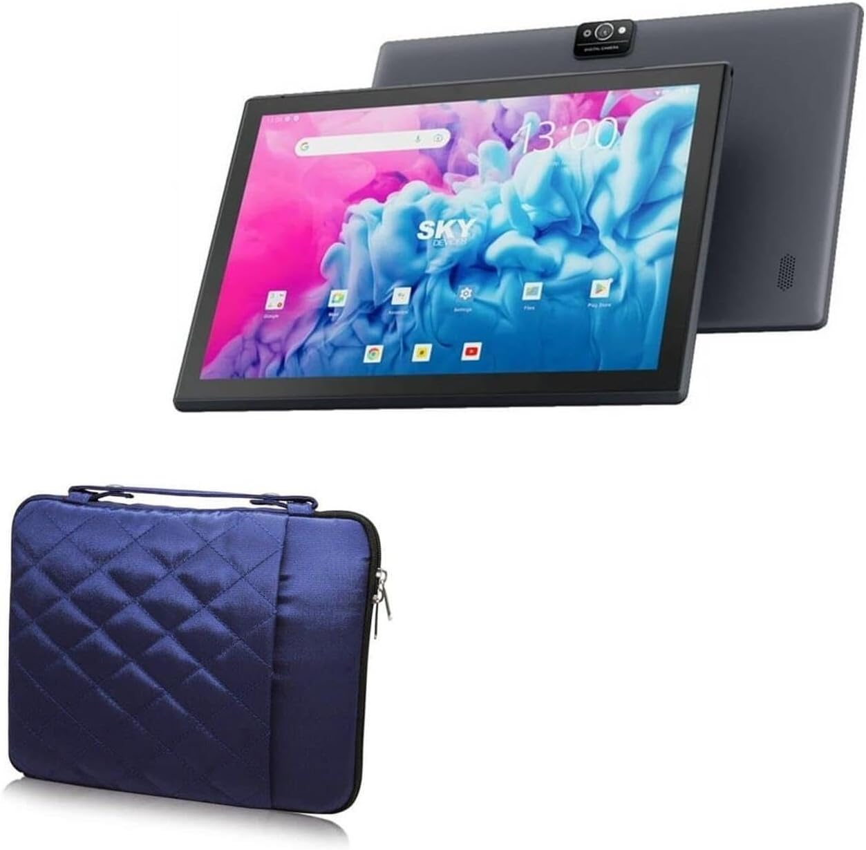 BoxWave Case Compatible with Sky Devices Sky PAD10 Max - Quilted Carrying Bag, Soft Synthetic Leather Cover w/Diamond Design - Navy