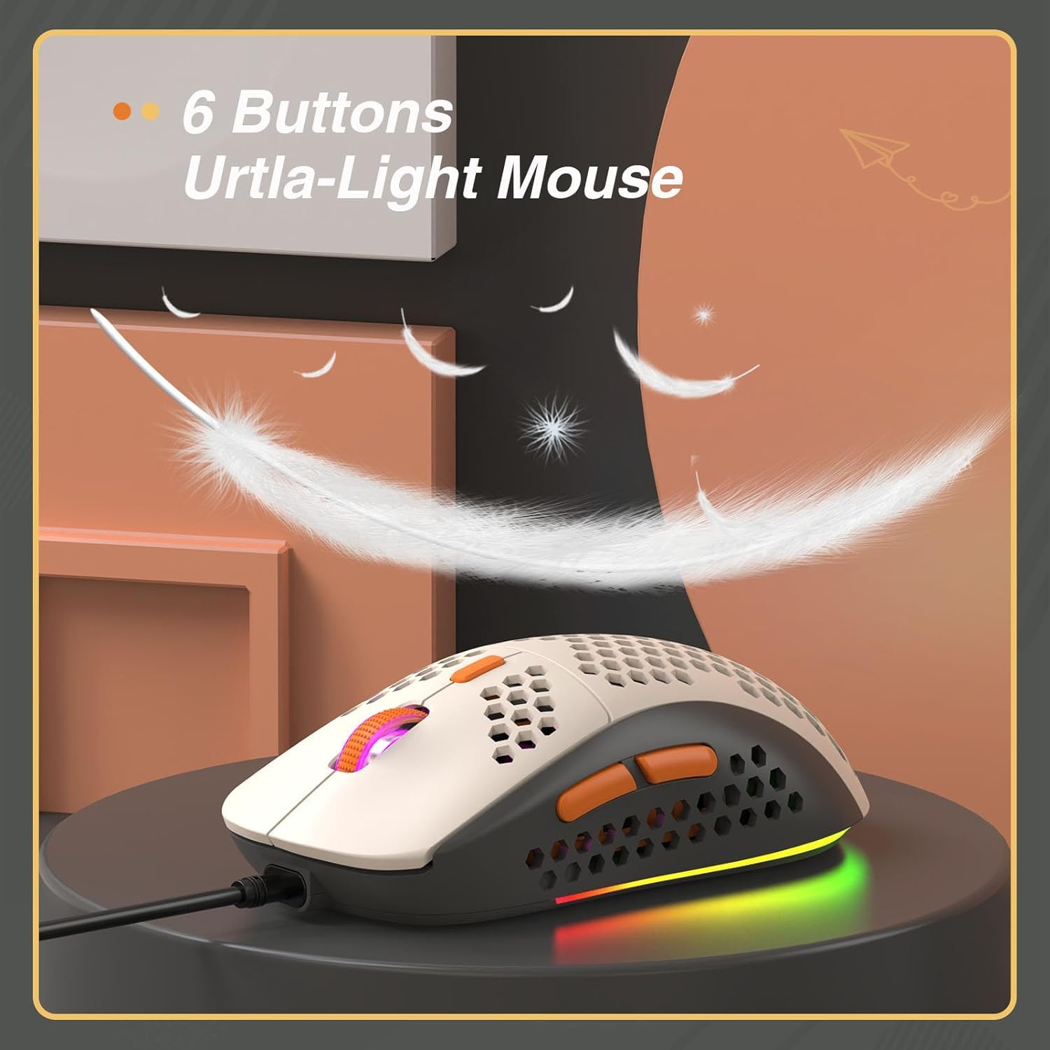 RK-T60 Tastiera e mouse da gioco meccanico cablato Combo portatile con retroilluminazione arcobaleno 62 tasti NKRO 6400DPI RGB a nido d'ape cavo aviatore a spirale per PS4/PC/WIN Gamer (grigio