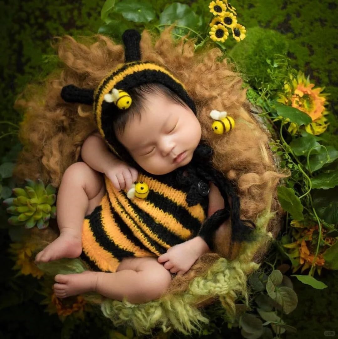 Newborn Monthly Baby Photography Prop Outfits Boys Girl Bee Hat Clothes Photo Shoot Costume