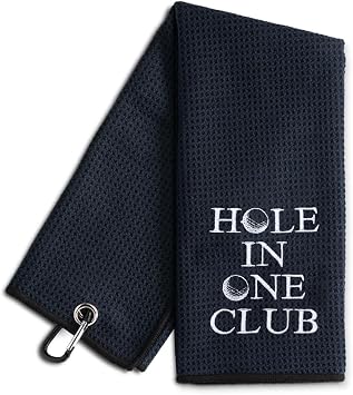 Black Hole in One Club Embroidered Golf Towel, Funny Golf Towel for Golf Bag with Clip, Golf Accessories for Men, Birthday Gifts for Golfer