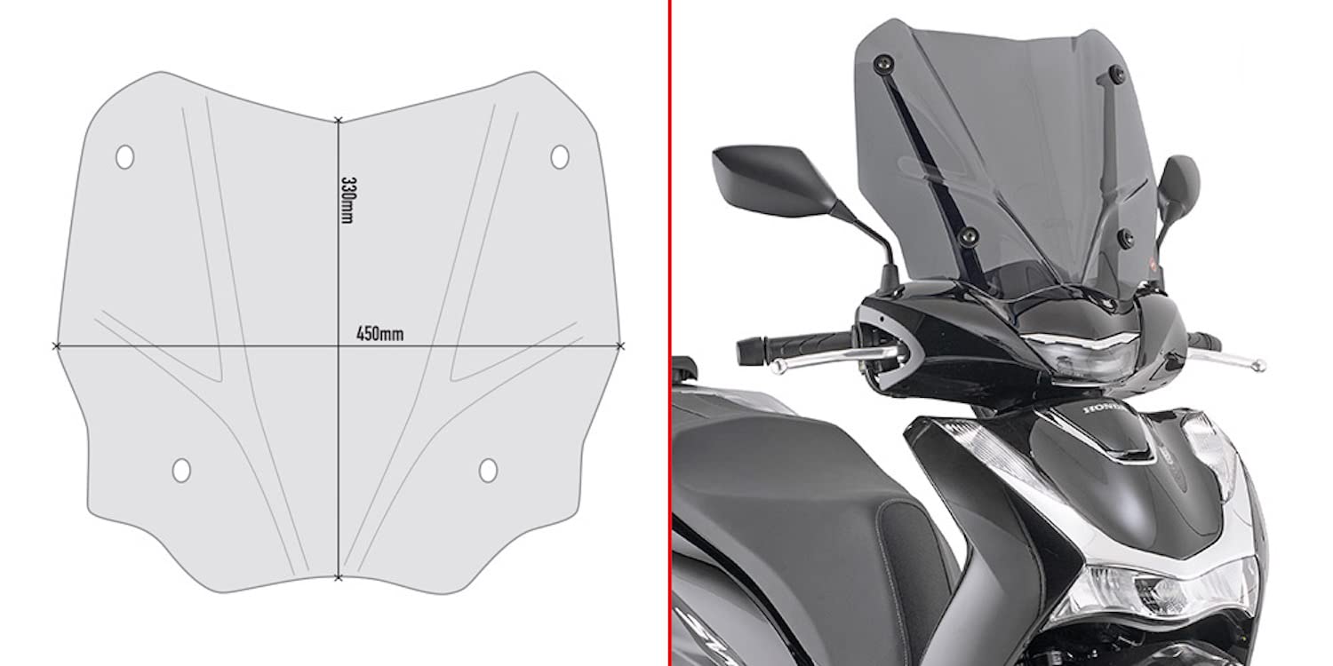 Parabrezza Per Honda SH 125-150 I ABS 2016 - Cupolino Fum&eacute; GIVI Style, 36.5x45 Cm, Facile Montaggio