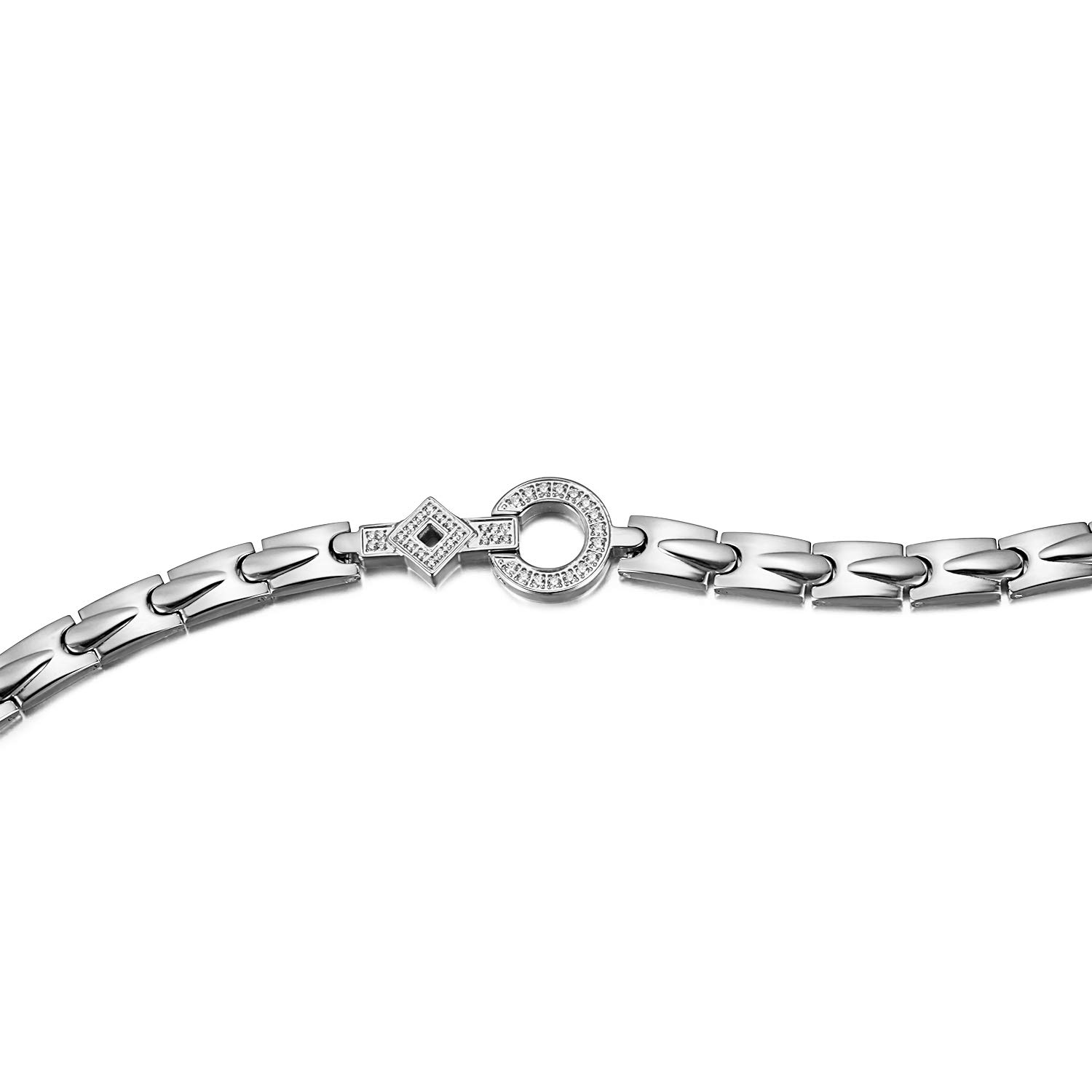 Rainso Bracciale Donna Magnetico,Bracciale in acciaio inossidabile per le donne,Magneti da 3.800 Gauss，Regolabile con Strumento di Rimozione (argento)