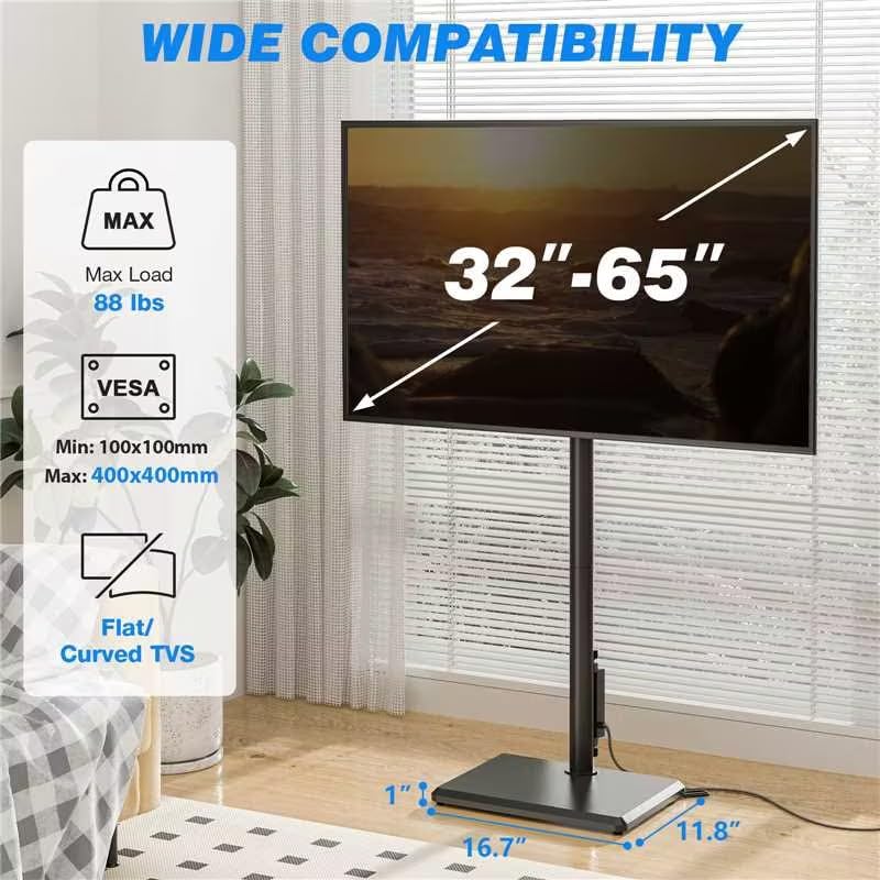 Image of Rfiver Swivel Floor TV Stand with Power Outlet for 32-65 in TVs