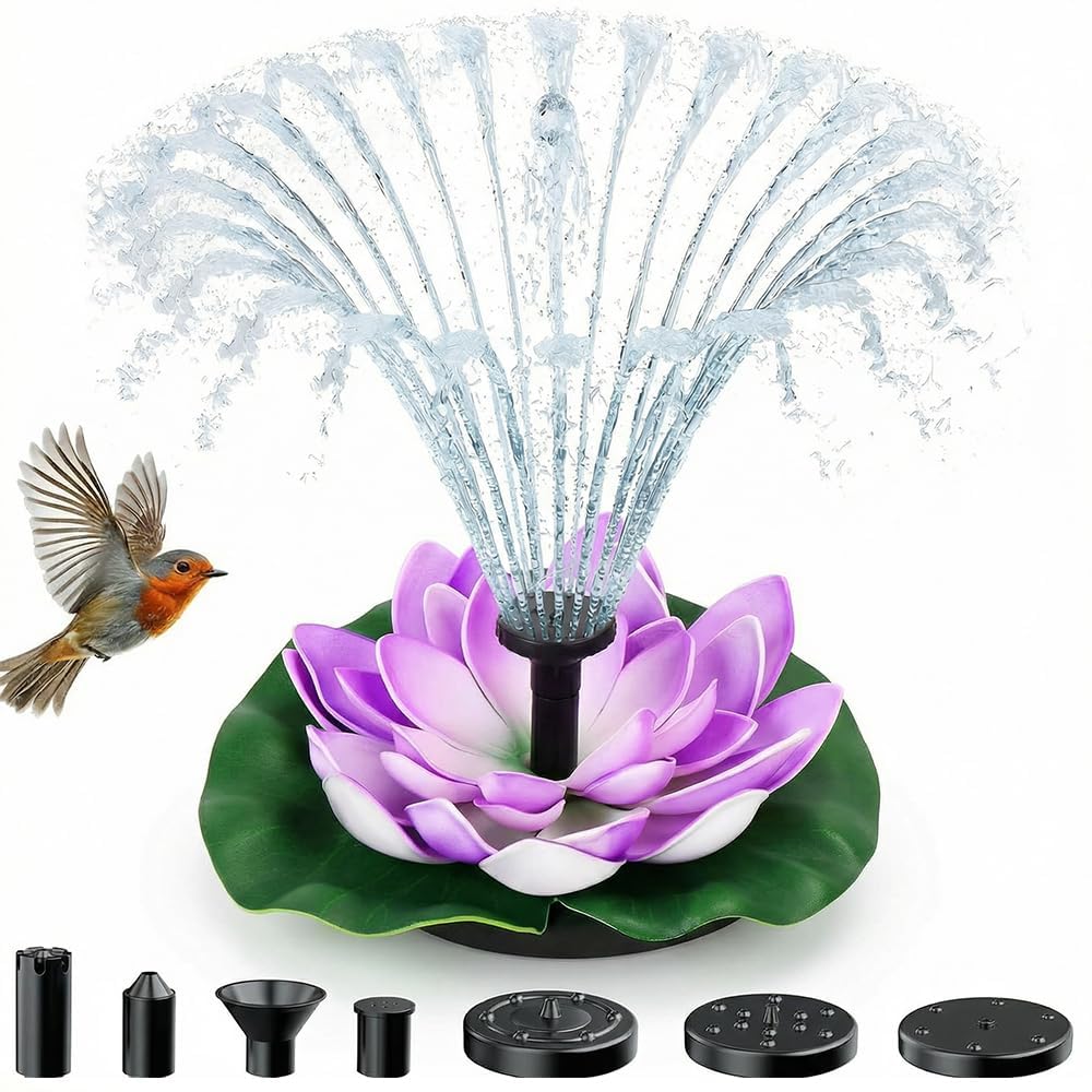 Solar Powered Bird Bath Fountain, Floating Lotus Style, Pump Kit for Garden, Patio, Pond, Yard (purple, 4.3IN 1.2W)
