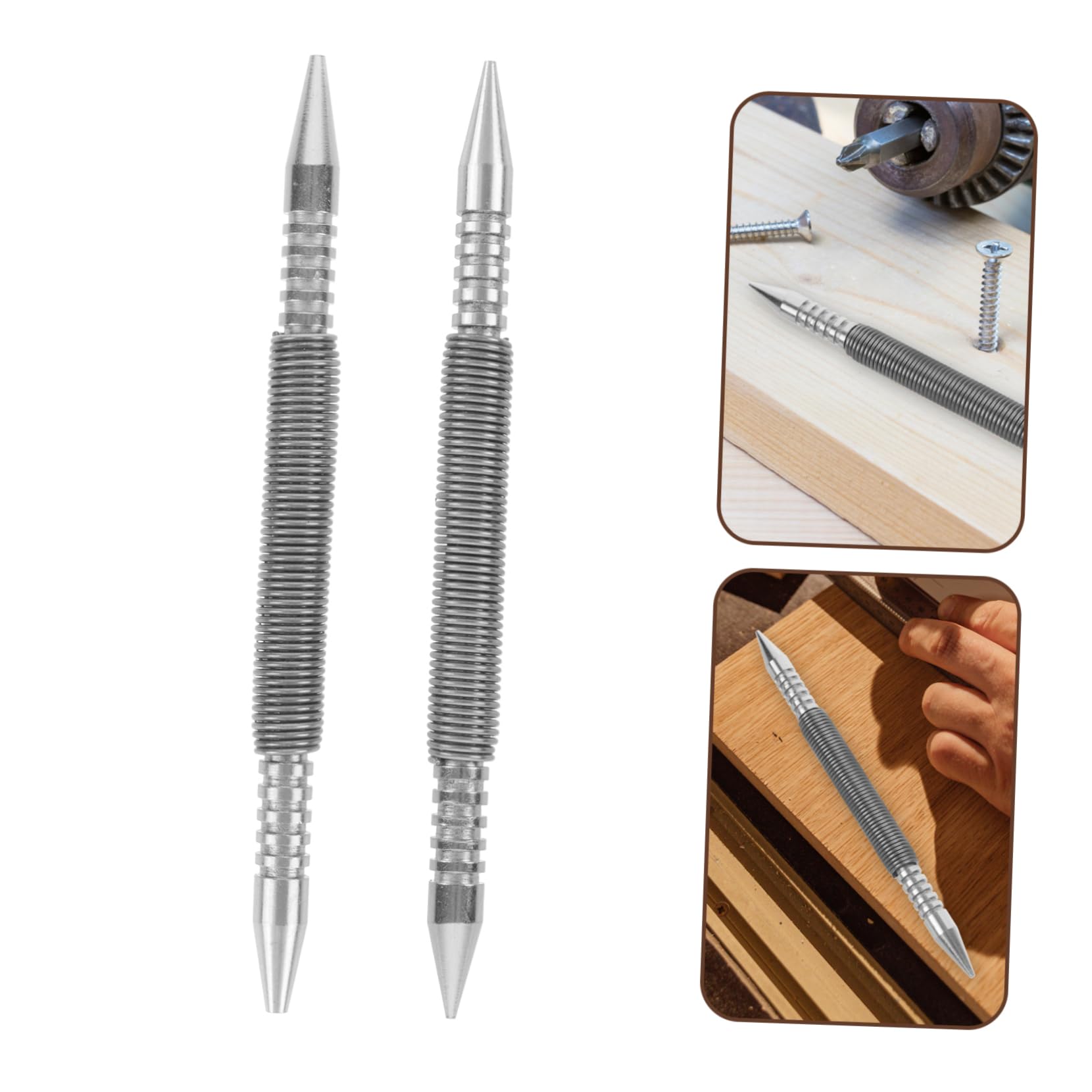 EXCEART 5 Series Juego De Punzones Para Clavos Con Resorte Puñetazos Carpintería Y Manicura Perforador De Uñas Cargado Punzón Central Con Resorte Plata Acero Carbono 2 Piezas X 5