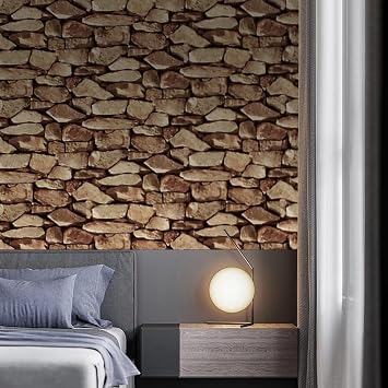3D Effect Brick Stone Wallpaper Vintage Textured Wall Paper Roll Living Room Feature Wallpaper for Bedroom Adults Hallway and Stairs Retro Feature Wall