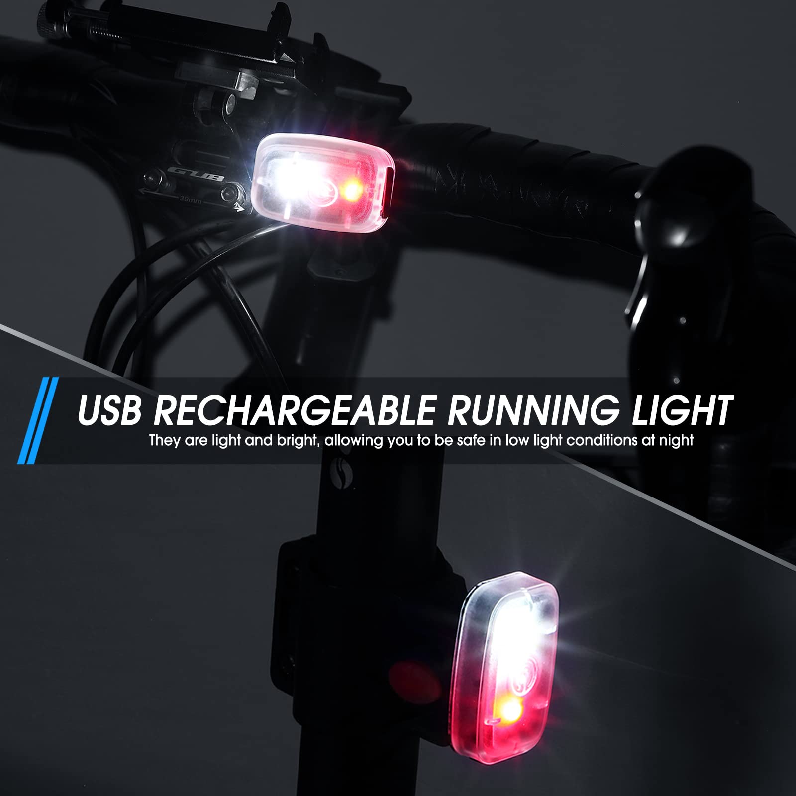 Feux de sécurité LED pour coureurs - Rechargeable par USB - Feu arrière stroboscopique à clipser - 5 modes - Feux de marche clignotants pour le cyclisme de nuit, la randonnée, les animaux domestiques