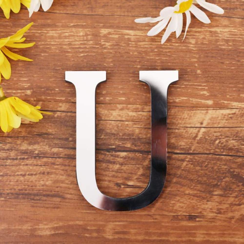 Freeas DIY Alphabet Letters,3D Acrylic Mirror Wall Stickers 26 Letters Heart & Shape Arbitrary Collocation Room Nursery Hanging Decor for Home Office Wedding Party (U)