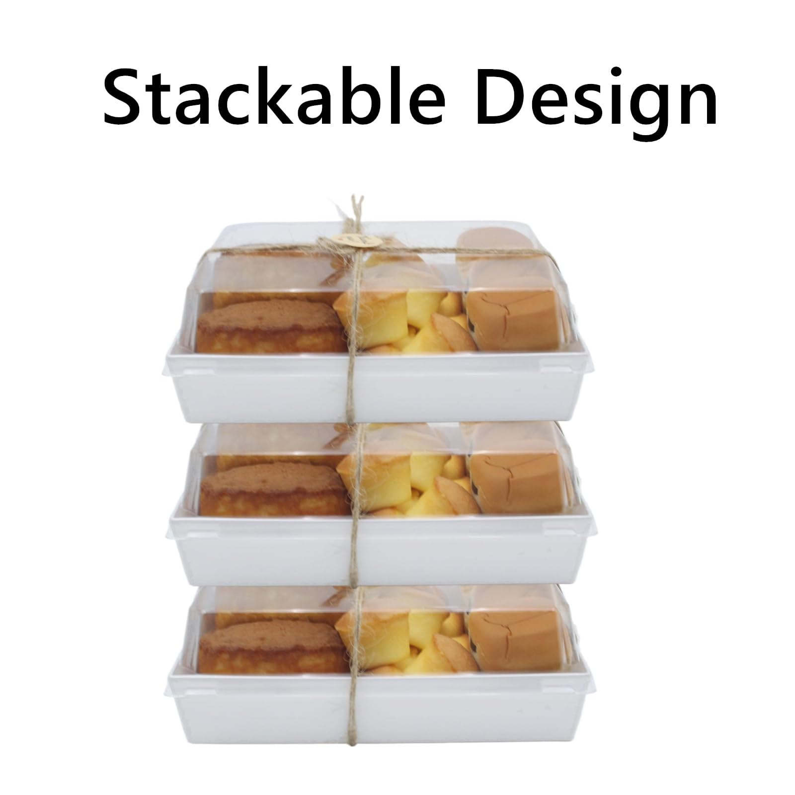 Confezione da 40 scatole di carta per salumi con coperchio trasparente, 17,8 x 12,7 cm, contenitori usa e getta da asporto, scatole bianche da asporto, per fette di torta di sushi, cupcake