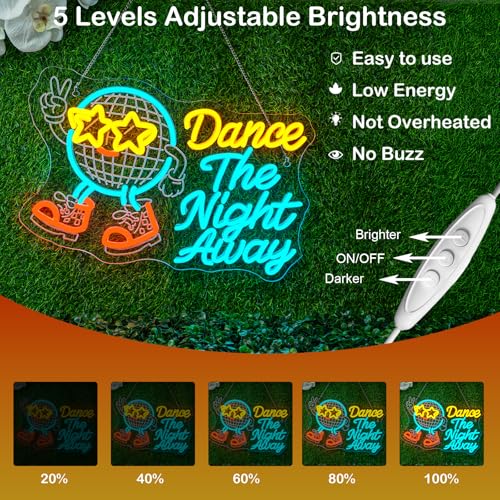Image of Music Neon Sign Dance The Night Away Neon Disco Ball Light Up Retro Design for Theme Party Bar Dance Vintage Wall Decor Dimmable LED Music Light for Vintage Style Lovers and Dancers