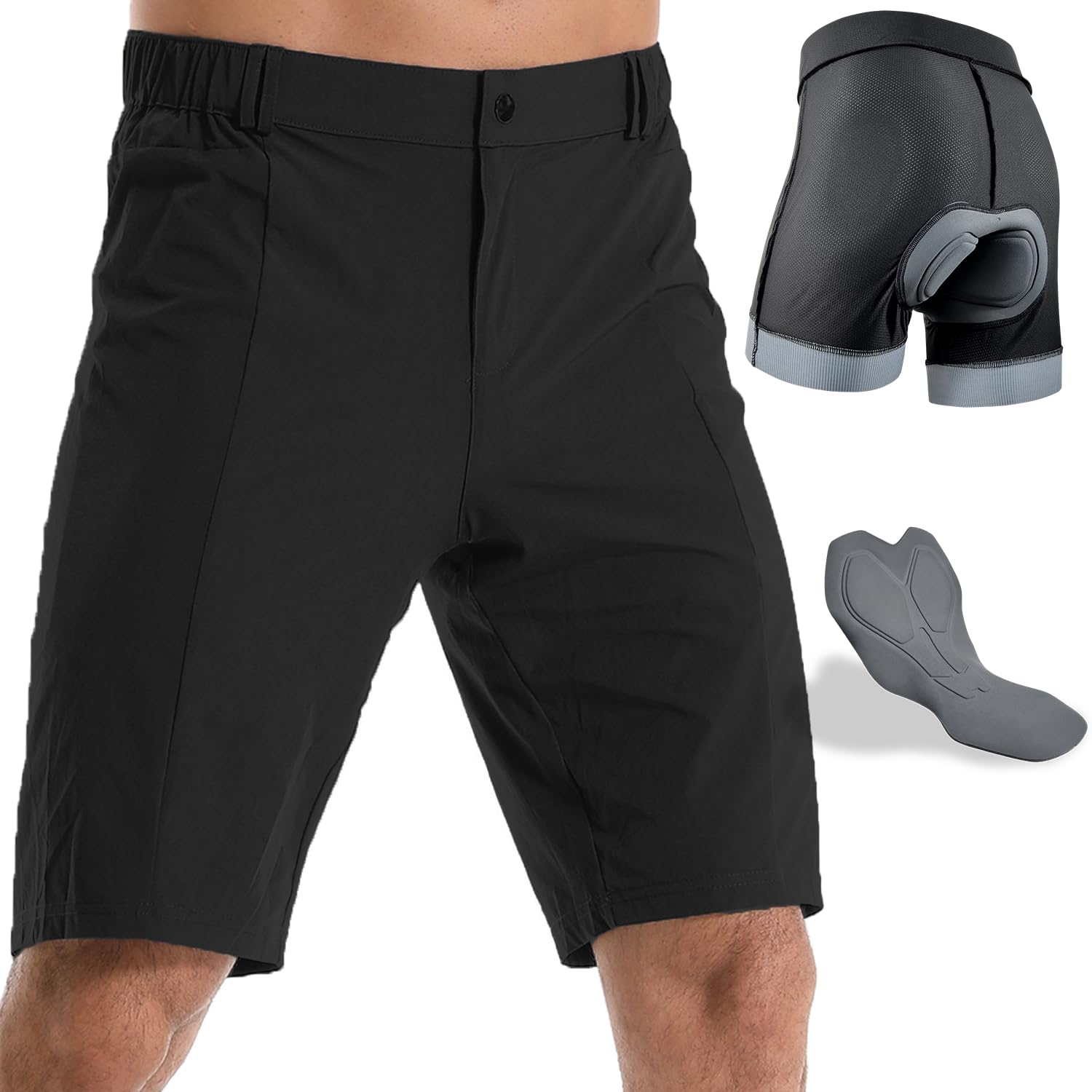 Wulibike Mountain Bike Shorts for Men,4D Padded Loose-fit Removable Underwear,Cycling Biking Shorts Mens with Zipper Pocket