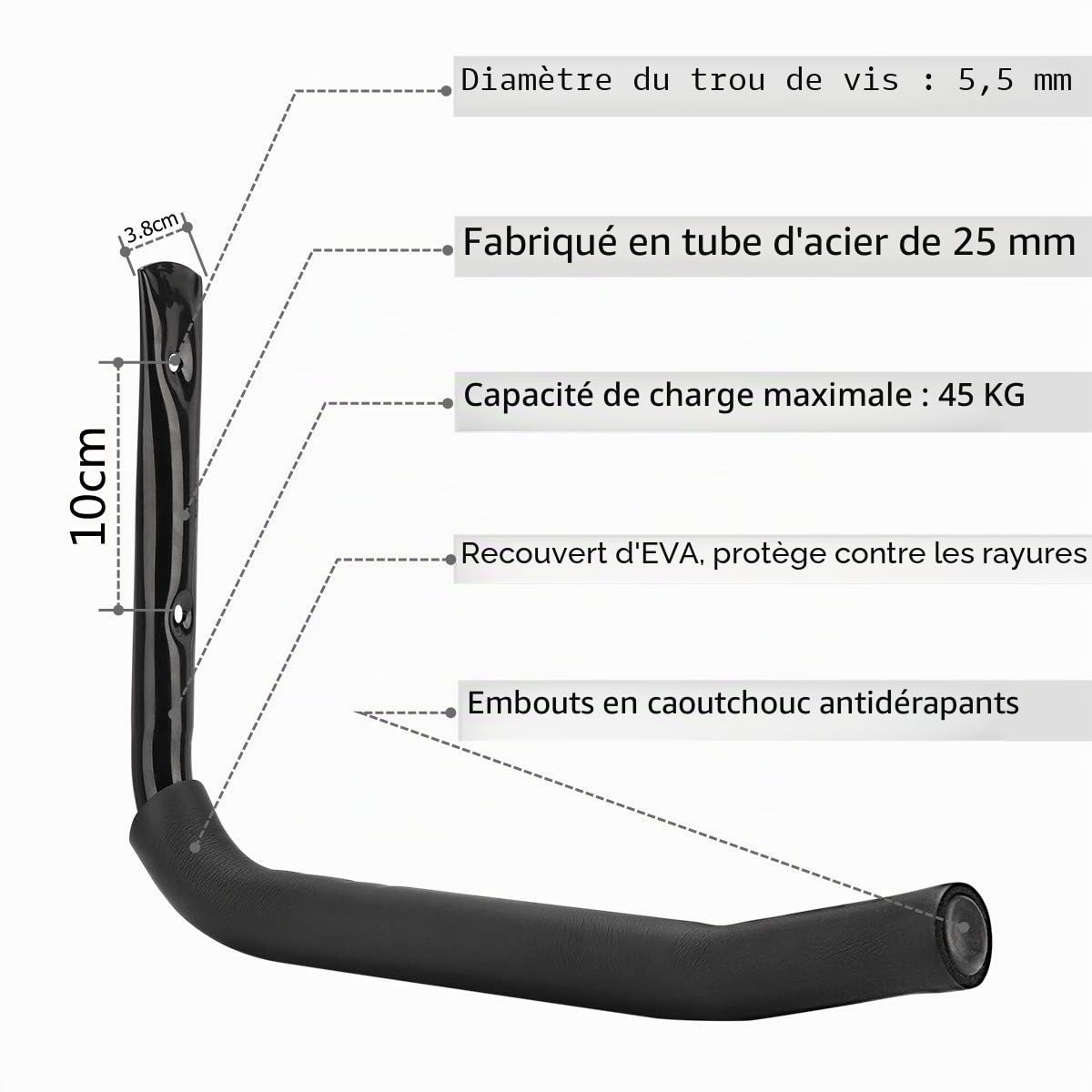Lot de 4 crochets de rangement robustes pour roues de garage, support mural de 40 cm, capacité maximale de 45 kg (27 cm x 40 cm)
