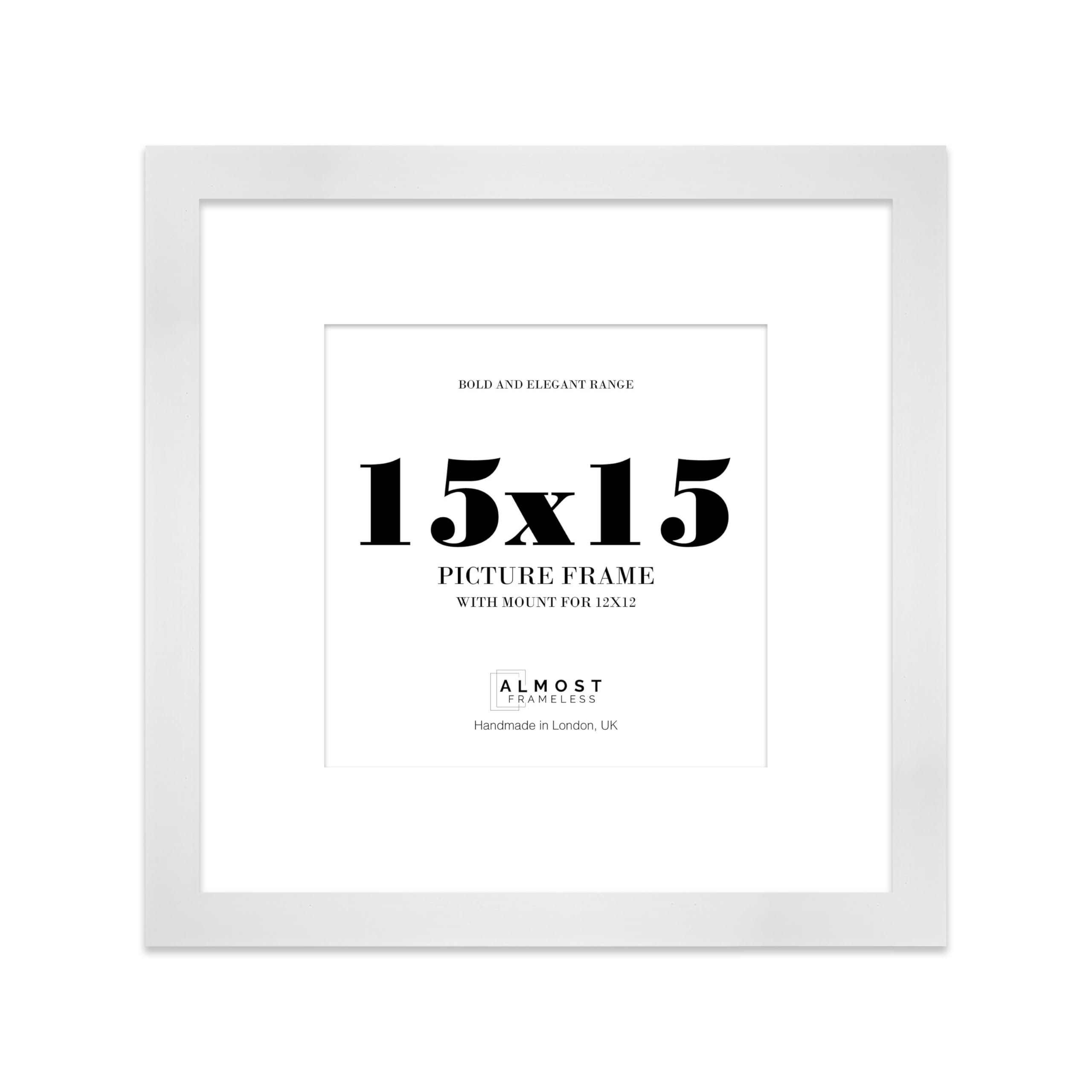 15x15 White Square Frame With Mount for 12x12 Pictures 28mm Edge Frame Display with Wall Hooks, 1 Pack