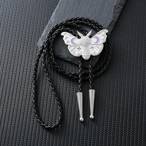 Image of Btilasif Bolo Tie for Men Women, Western Cowboy Bolo Tie, Star Moon Butterfly Necklace Neckties, Cowboy Accessories Western Gifts for Men Women, White