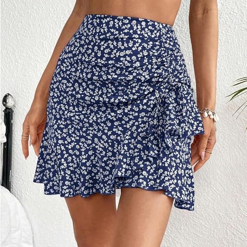 Womens Boho Floral Mini Skirt Y2k Flowy Ruffle A Line Layered Short Skirts Summer Beach Vacation Outfits3