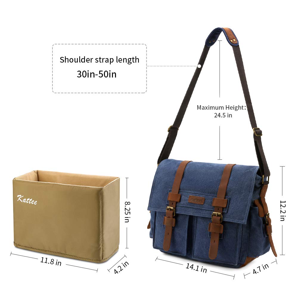 Kattee Leather Canvas Camera Bag Vintage DSLR SLR Messenger Shoulder Bag Blue