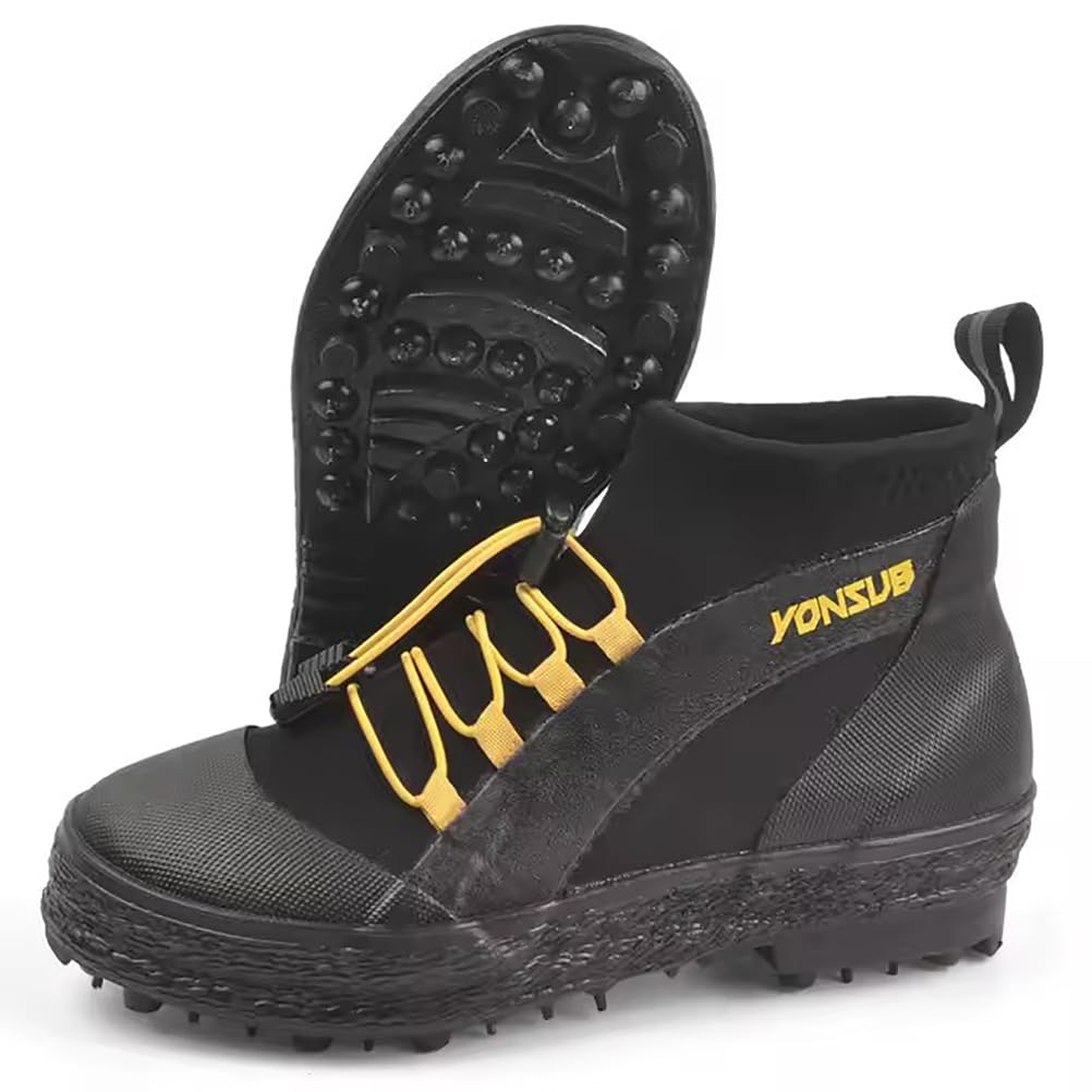 WYYHAA Anti-Slip Rock Fishing Shoes with Steel Studded Rubber Sole - Breathable Neoprene Wading Boots with Toe Protection, Quick-Lace System & Drainage Design, Trekking & Reef Fishing